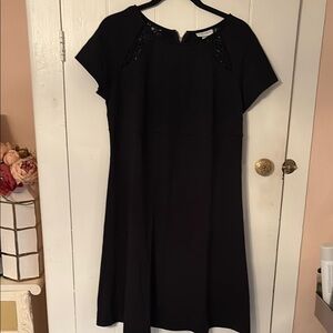 Liz Lange Maternity Black Short-Sleeve A-Line Dress with Lace Insets Large